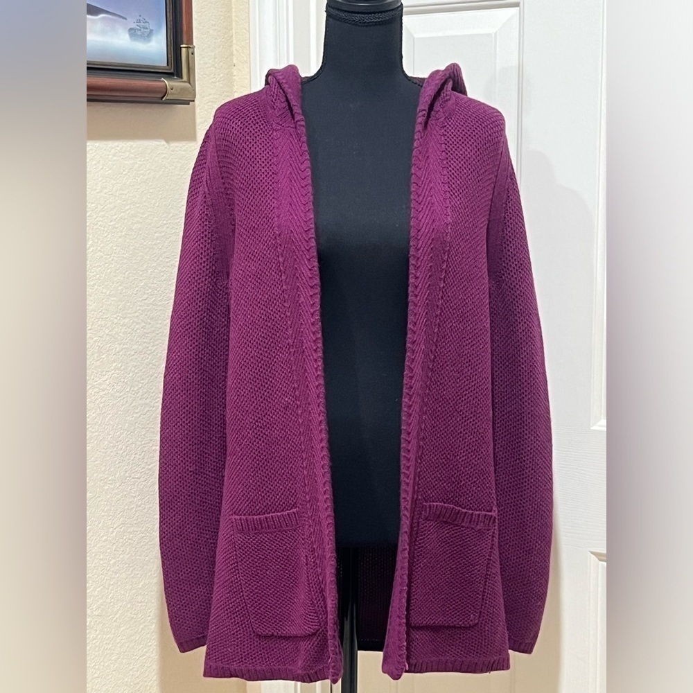 TALBOTS COTTON, WOOL CASHMERE BLEND WINE COLOR CARDIGAN SIZE S